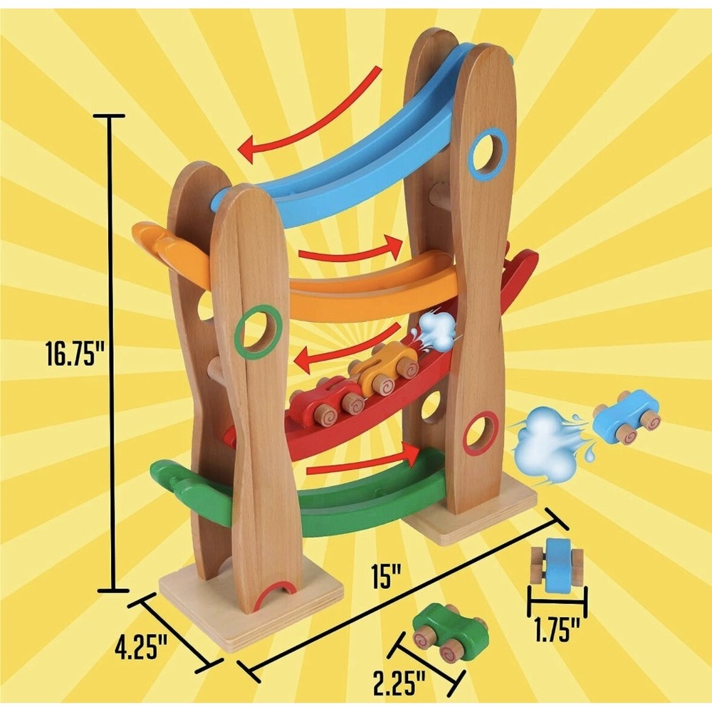 NEW Toddler Toy Montessori Mama Wooden Race Car Ramp Premium NO ASSEMBLY - Picture 4 of 7